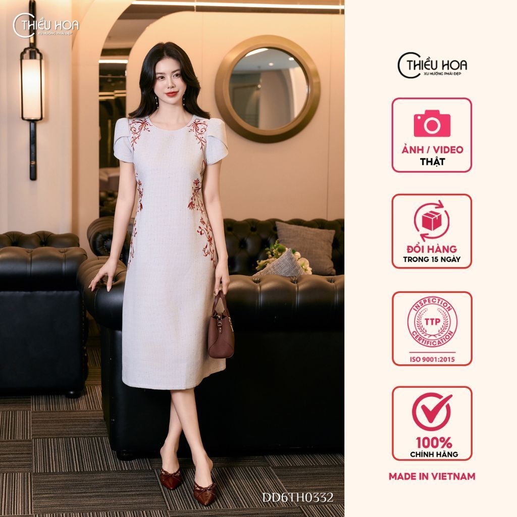 Đầm trung niên nữ được làm từ chất liệu Dệt chéo với thiết kế bắt mắt thu hút, thương hiệu Thiều Hoa DD6TH0332