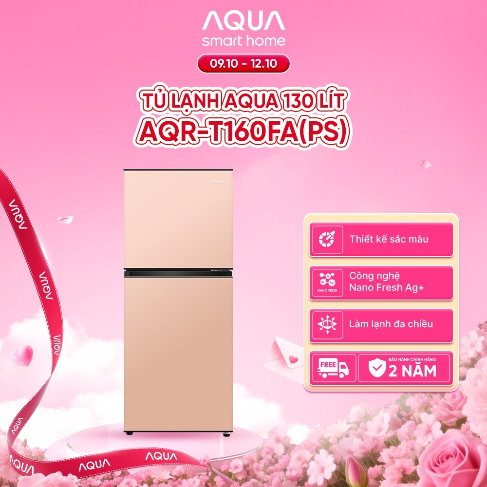 [SẢN PHẨM MỚI] Tủ lạnh AQUA 2 cánh 130 lít ngăn đá trên AQR-T160FA(PS) - Màu hồng - Freeship - Giao sau 5 - 7 ngày