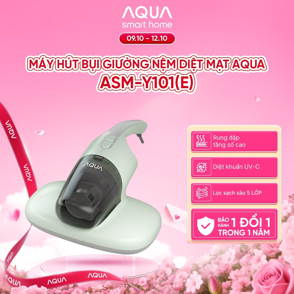 Máy hút bụi giường nệm AQUA ASM-Y101(E) công suất 300W, lực hút 8000PA, đèn UV diệt khuẩn - Bảo hành 1 đổi 1 trong 1 năm