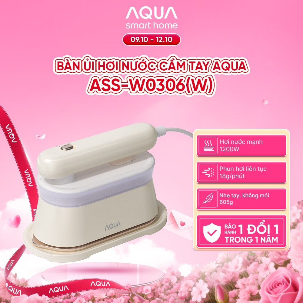 [SẢN PHẨM MỚI] Bàn ủi hơi nước cầm tay AQUA ASS-W0306(W) công suất 1200W, 602gr  - Bảo hành 1 đổi 1 trong 1 năm