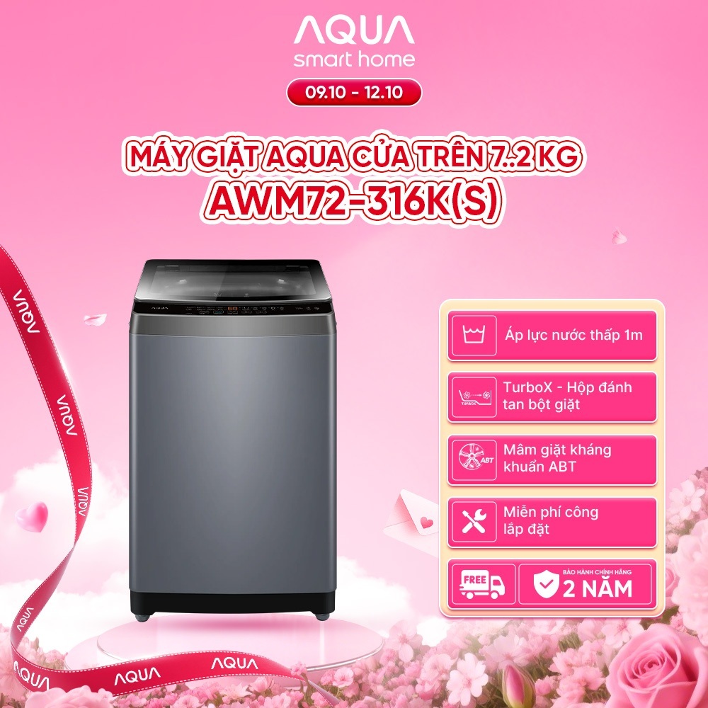 [SALE SỐC] Máy giặt Aqua 7.2 kg AWM72-316K(S) - Bảo hành 2 năm - Freeship toàn quốc