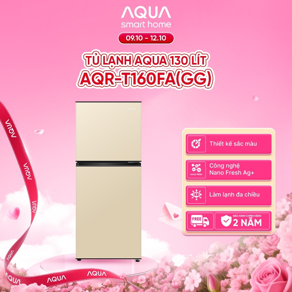 [SẢN PHẨM MỚII] Tủ lạnh AQUA 130 lít ngăn đá trên AQR-T160FA(GG)  - Màu Be - Freeship toàn quốc - Bảo hành 2 năm