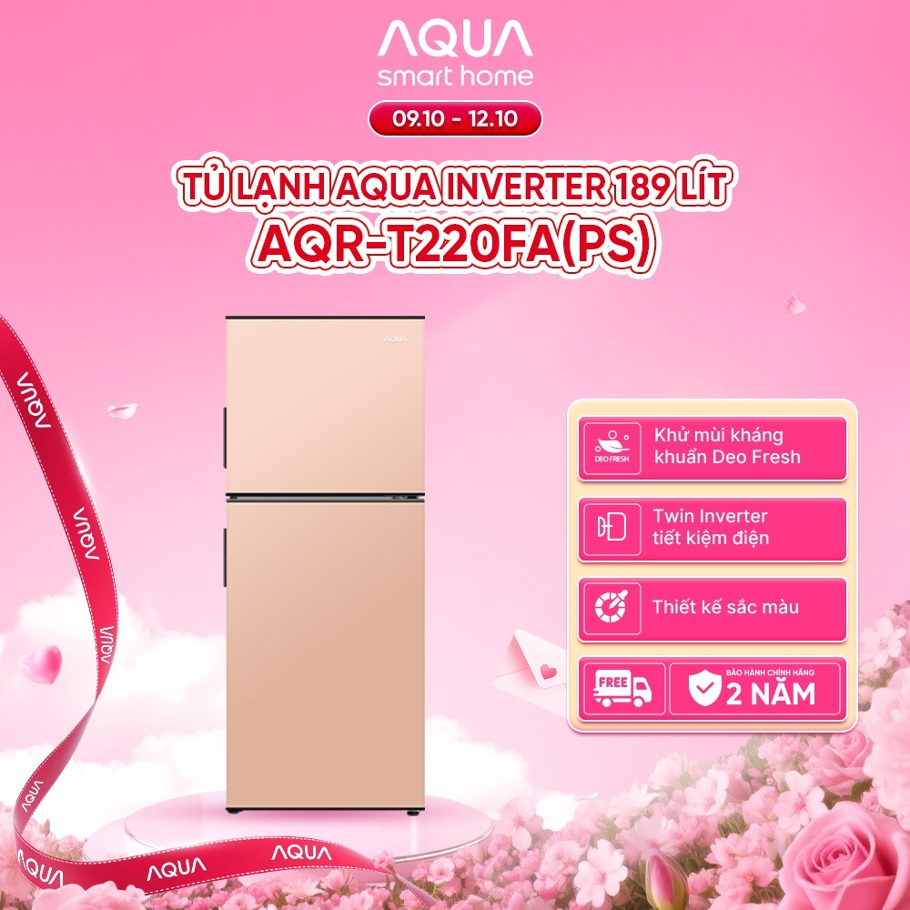 [SẢN PHẨM MỚI] Tủ Lạnh Aqua Inverter 189 lít Màu Hồng AQR-T220FA(PS) - Giao sau 5-7 ngày - Freeship