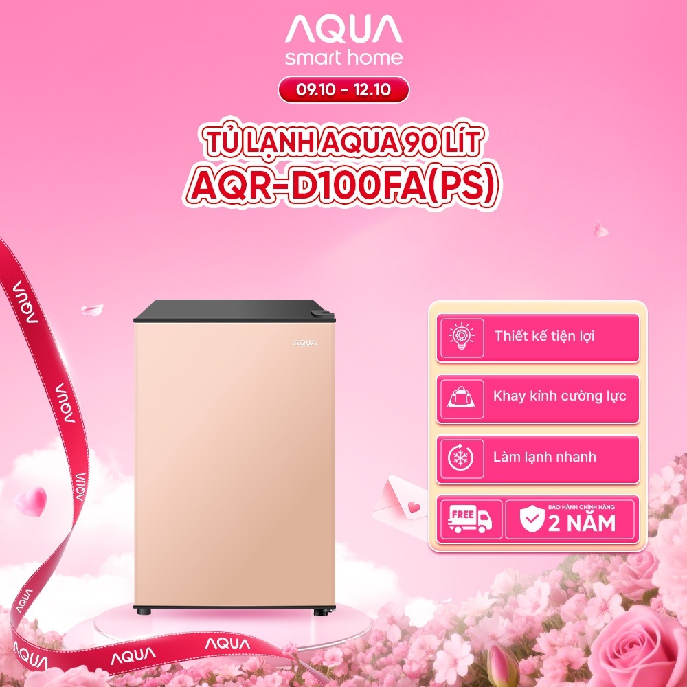 [SẢN PHẨM MỚI] Tủ lạnh mini Aqua 90 lít AQR-D100FA(PS) - Màu hồng nhạt - Freeship toàn quốc - Giao sau 5-7 ngày