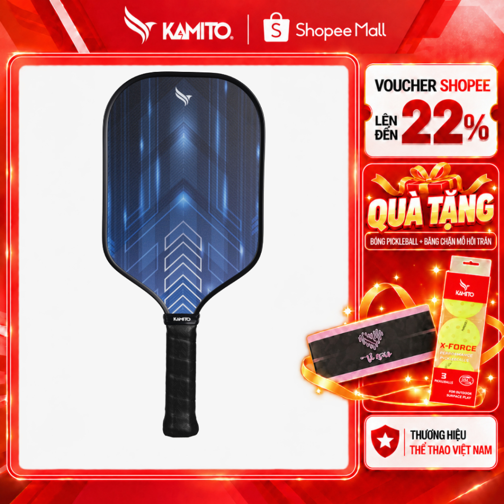 Vợt Pickleball Kamito Tiamo, vợt pickleball nam, điểm ngọt rộng lõi PP Honeycomb, kiểm soát bóng tốt