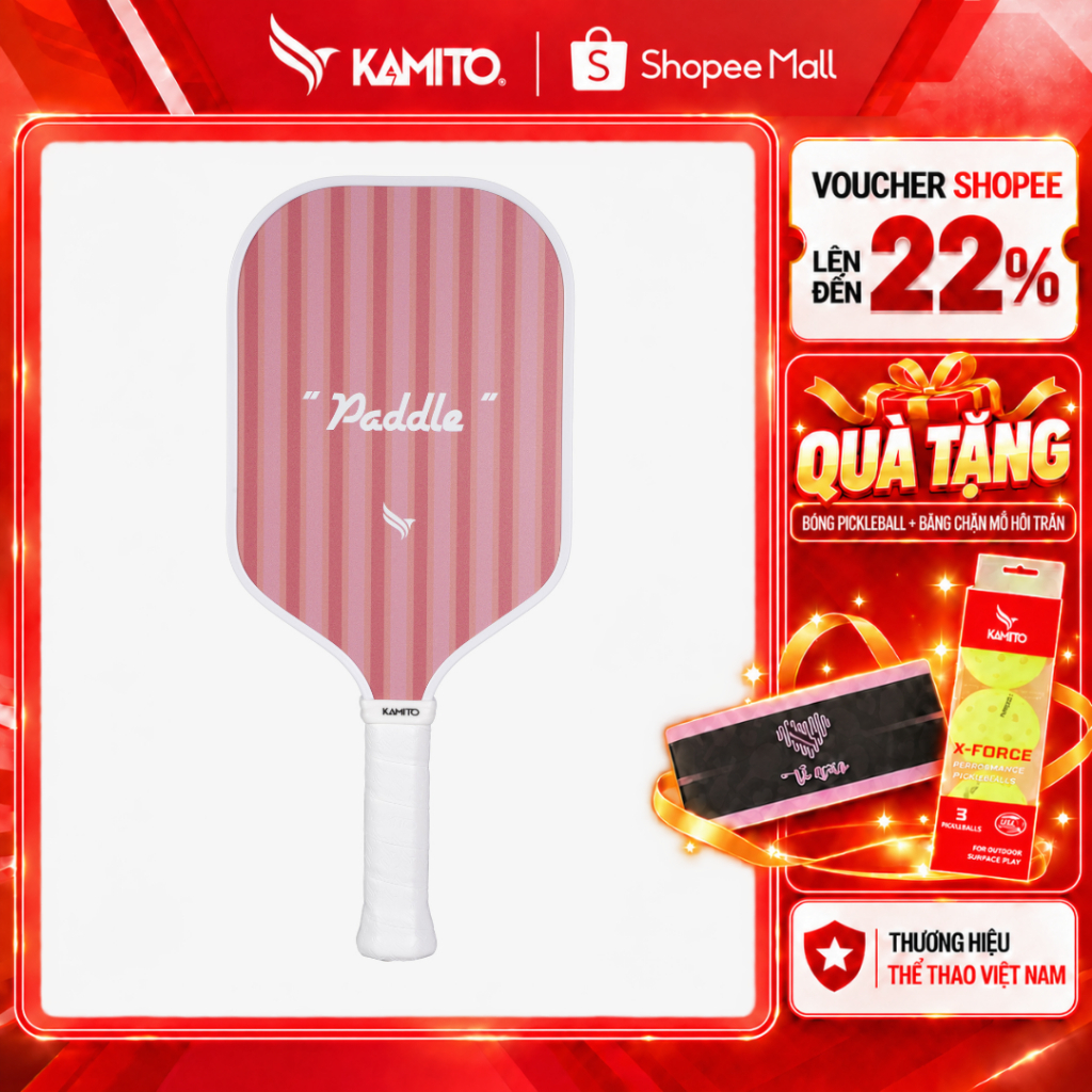 Vợt Pickleball Kamito Tiamo màu pastel, vợt pickleball màu hồng, điểm ngọt rộng lõi PP Honeycomb
