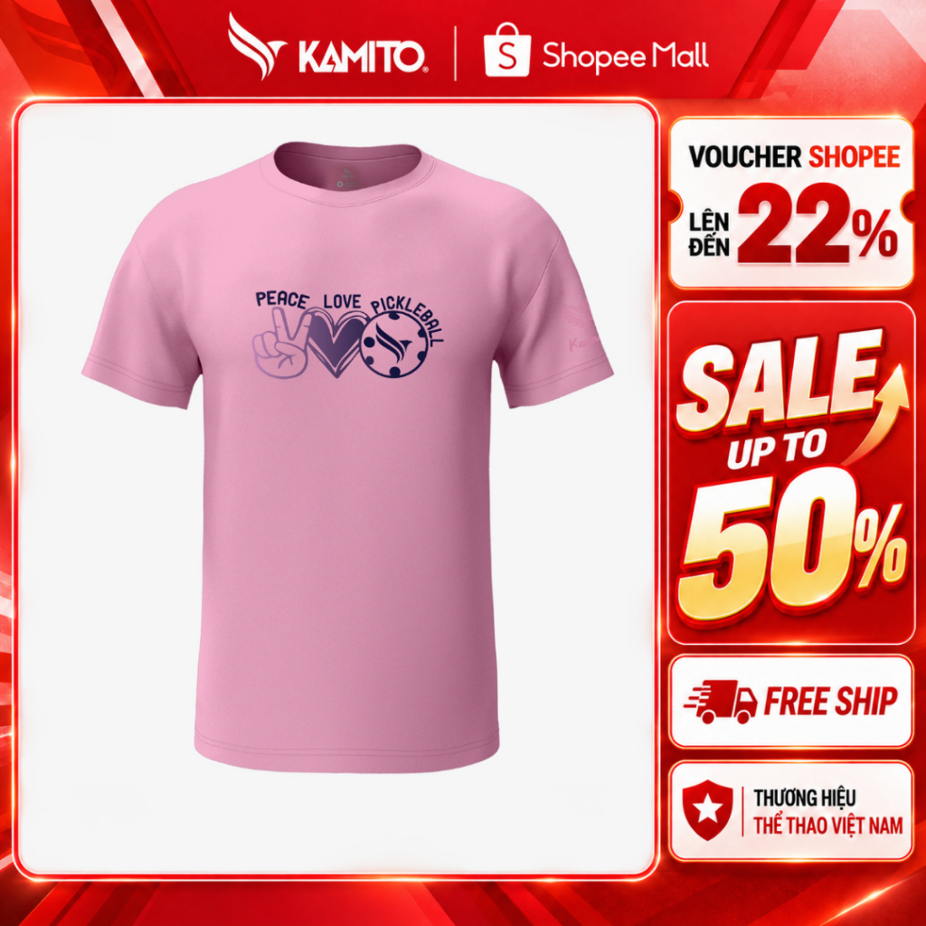 Áo Tshirt Pickleball Kamito Peace Love, Chất Vải Nhẹ Nhàng, Thoáng Khí, Chống Nhăn