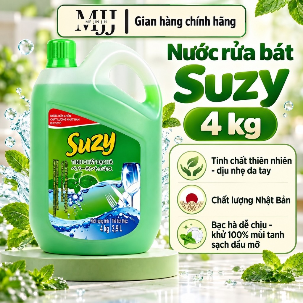 Nước rửa chén bát SUZY 4Kg -thành phần HỮU CƠ, chất lượng NHẬT BẢN
