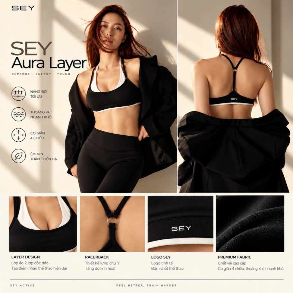 Áo Tập Gym Nữ SEY Aura LAYER, Đồ Tập Gym Nữ, Thời Trang Thể Thao, Chất Liệu Creora, Mịn Màng