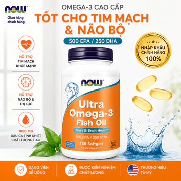 NOW Ultra Omega-3 Fish Oil 1000mg 180 Viên – 500 EPA 250 DHA, Dầu Cá Omega 3 Hỗ Trợ Tim Mạch & Não Bộ