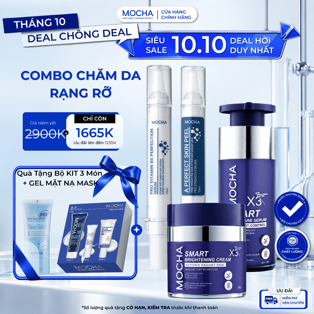 Combo Nám Đa Tầng Mocha & Retinol Mix Peel Hỗ Trợ Cải Thiện Nám Chuyên Sâu, Giúp Da Mịn Màng