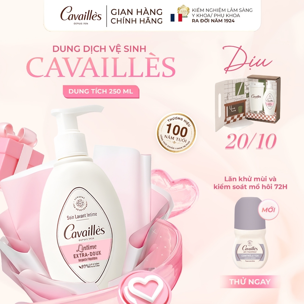 Dung Dịch Vệ Sinh Rogé Cavailles L'intime Extra-doux Lưu Hương, 4X Dịu Nhẹ, Giảm Ngứa Cho Da Nhạy Cảm 250ml