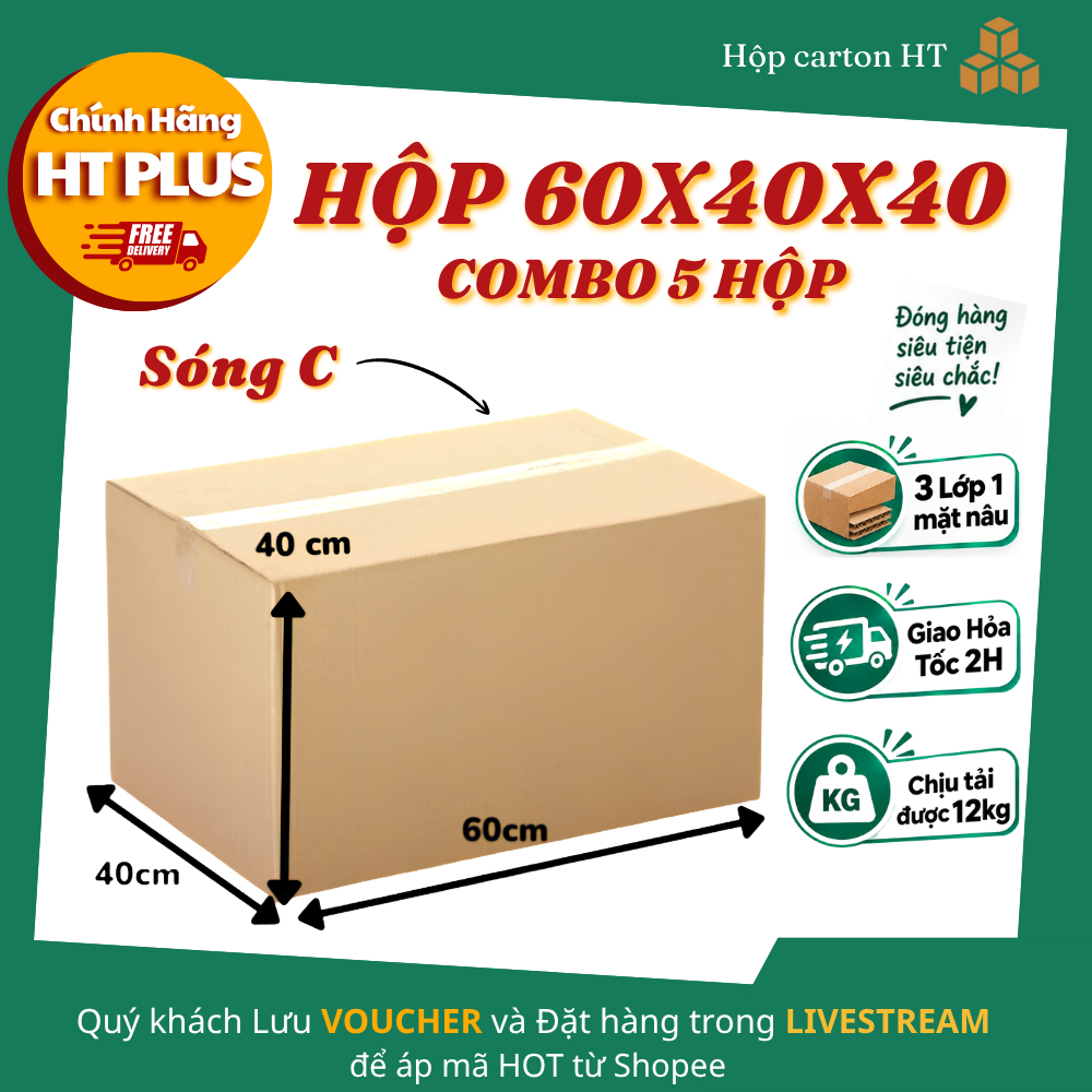 [HOẢ TỐC] Combo Thùng 60x40x40 carton chuyển nhà thùng giấy đóng hàng size to giá rẻ - HT PLUS