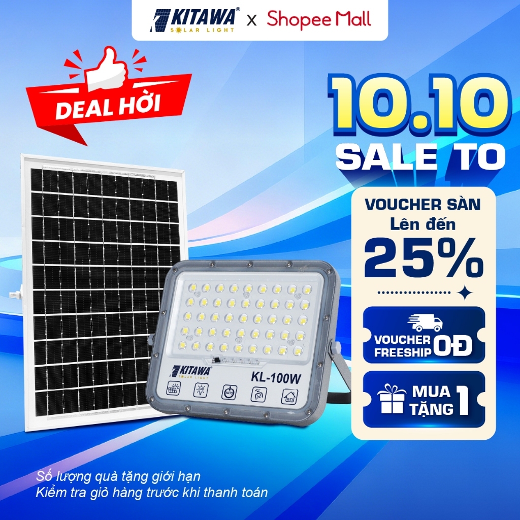 Đèn Pha Năng Lượng Mặt Trời 100W Chống Chói KITAWA DP15.100 | IP67, Chip LED SMD Siêu Sáng