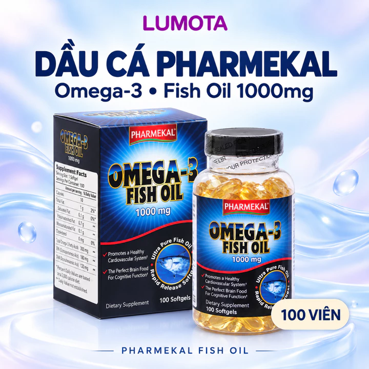 Viên Uống Dầu Cá Pharmekal Omega 3 Fish Oil 1000mg 100 viên Lumota
