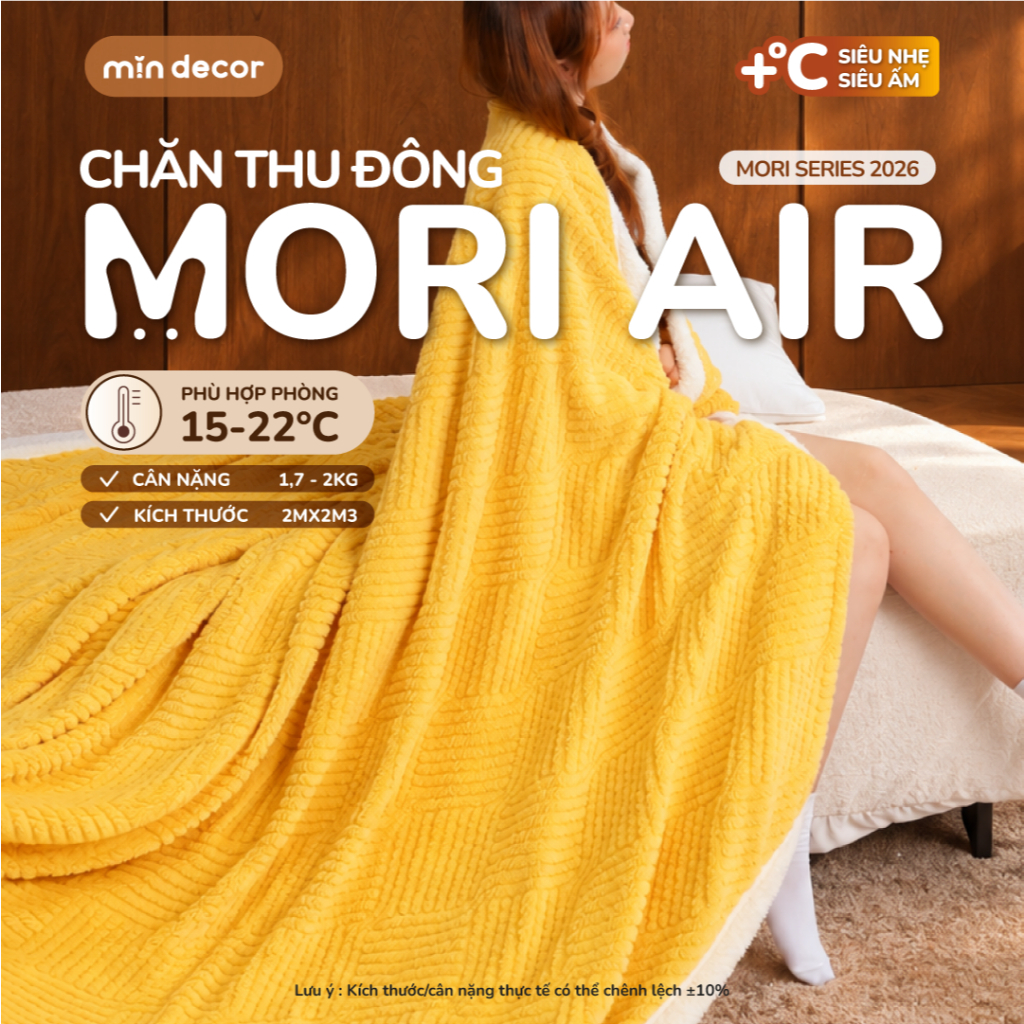 2026 Chăn Thu Đông Mori Air Mịn Decor, Mền Lông Mềm Mịn Giữ Ấm, Kích Thước 2mx2m3