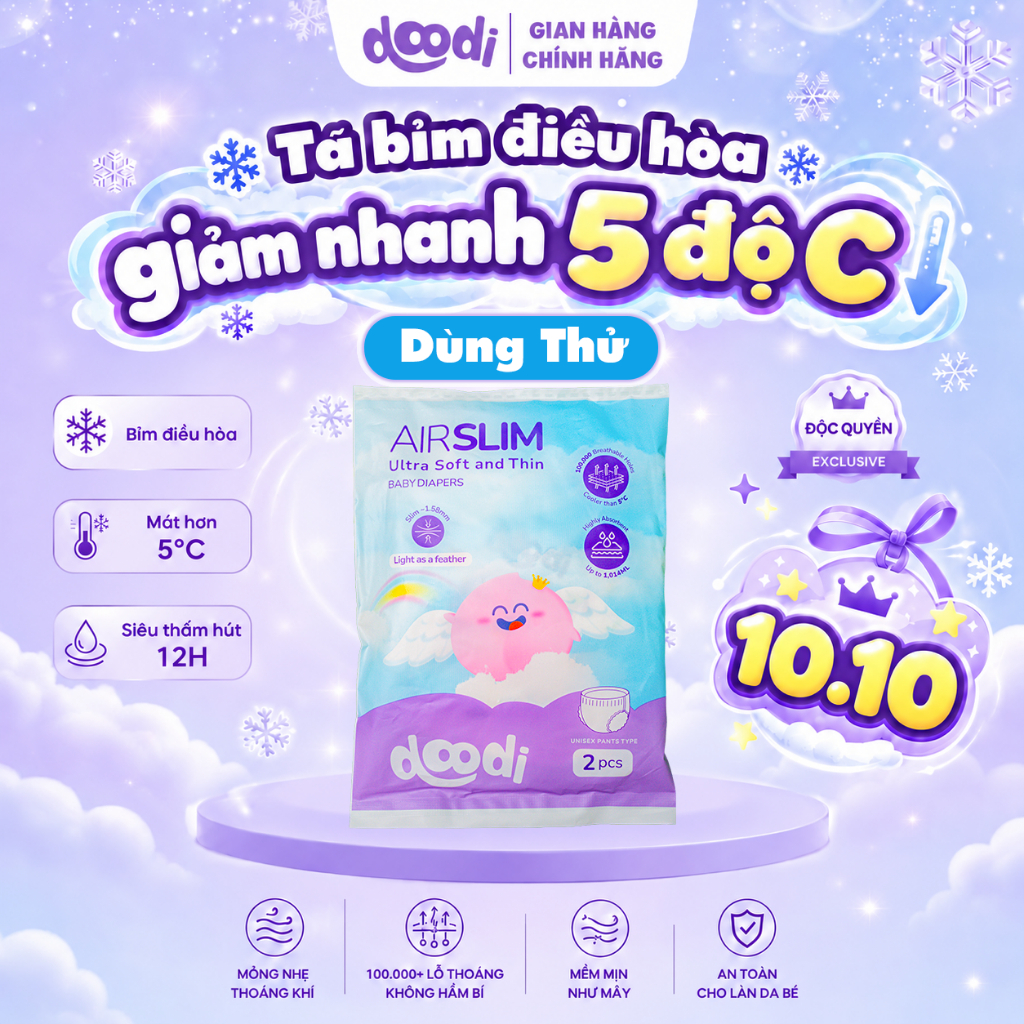 [Doodi AirSlim dùng thử] Full SizeTã Bỉm Điều Hoà Doodi Airslim - Siêu Mỏng 1.58mm, Mát Hơn 5°C