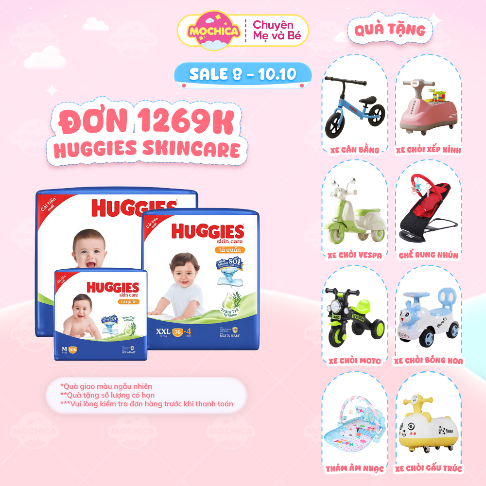 [Siêu nhiều miếng] Bỉm/Tã quần Huggies Tràm Trà Tự Nhiên SKINCARE thấm hút nhanh size Jumbo Mochica