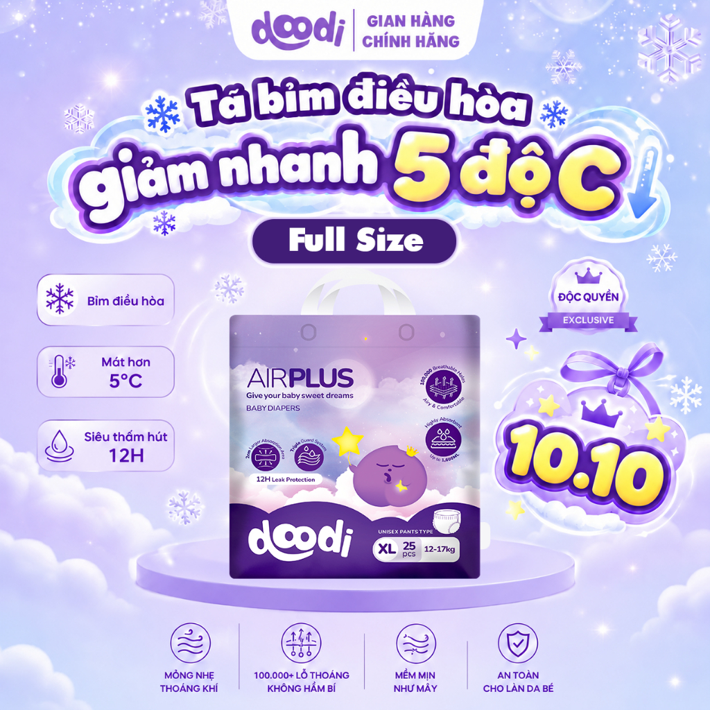 [DOODI] Tã Bỉm Điều Hoà Doodi Airpus bỉm quần cao cấp, form ôm chống tràn đêm, mềm mịn giảm hăm