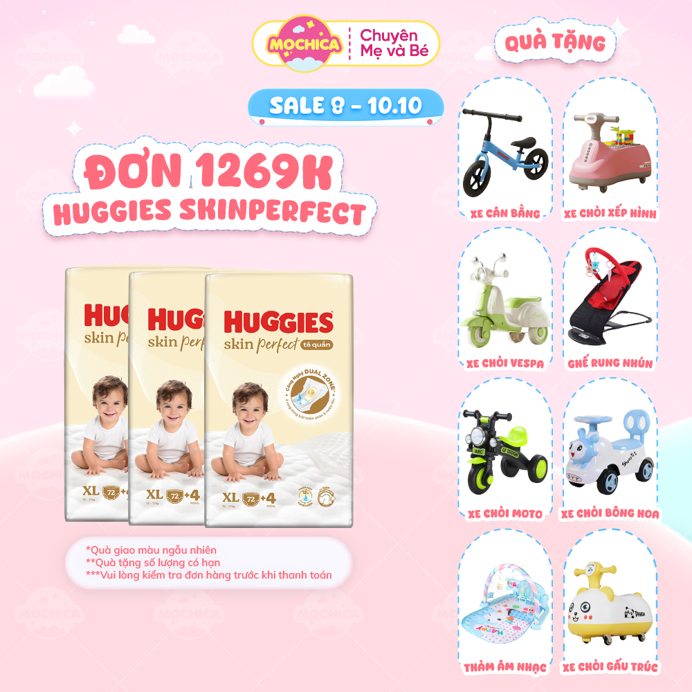 Tã Bỉm Dán / Quần Huggies Skin Perfect 2 vùng thấm hút, mỏng thoáng giảm nhiệt PH 5.5 _Mochica