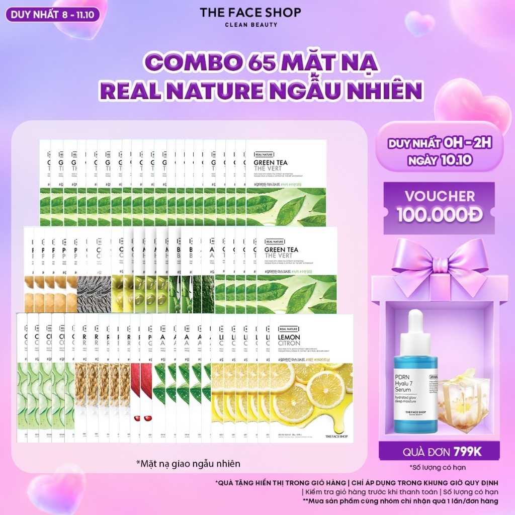 [SALE] Combo 65 Mặt Nạ Real Nature Dưỡng Ẩm THE FACE SHOP 20g (mix)