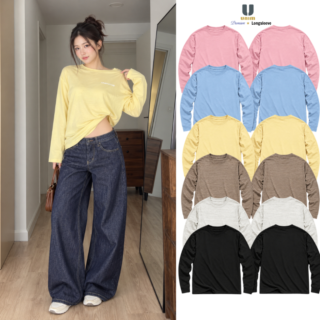 Áo Thun Trơn Dài Tay Longtee Longsleeve Unim Fashion Chất Liệu Cotton Rib Xước 4 Chiều Mềm Mịn Form Boxy Dáng Rộng