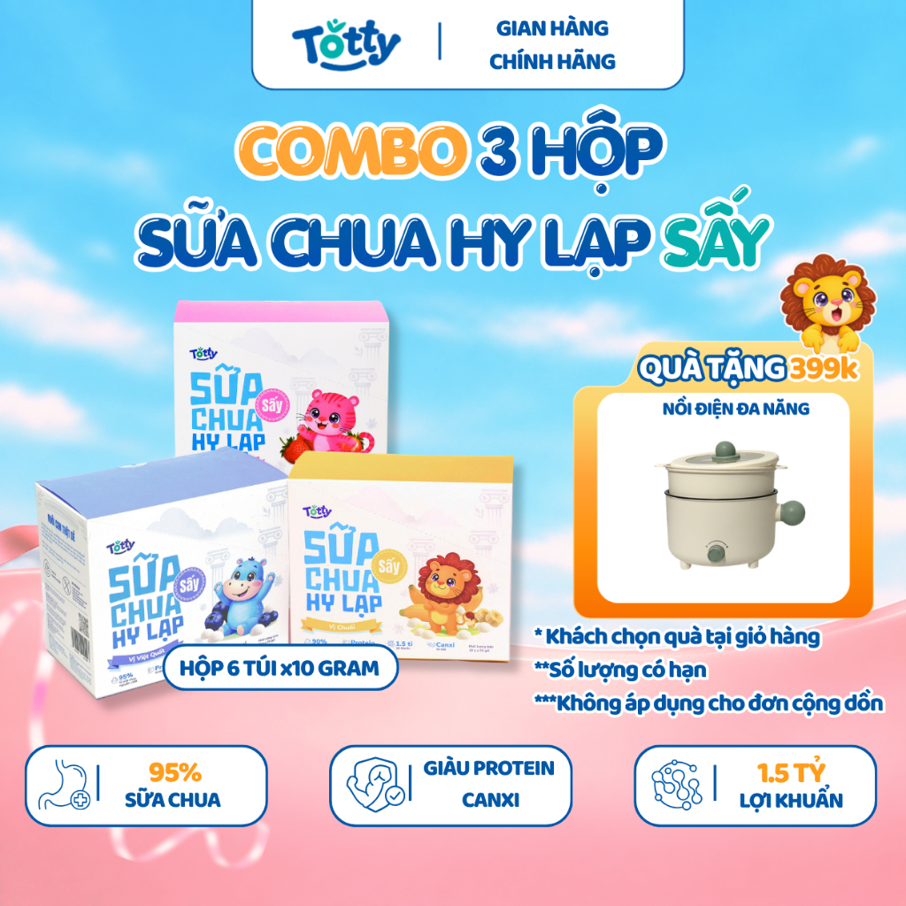 Hộp Sữa Chua Sấy Hy Lạp Totty Cho Bé Ăn Dặm, Giàu Canxi & Protein, Vị Trái Cây, Hộp 6 gói x 10gr