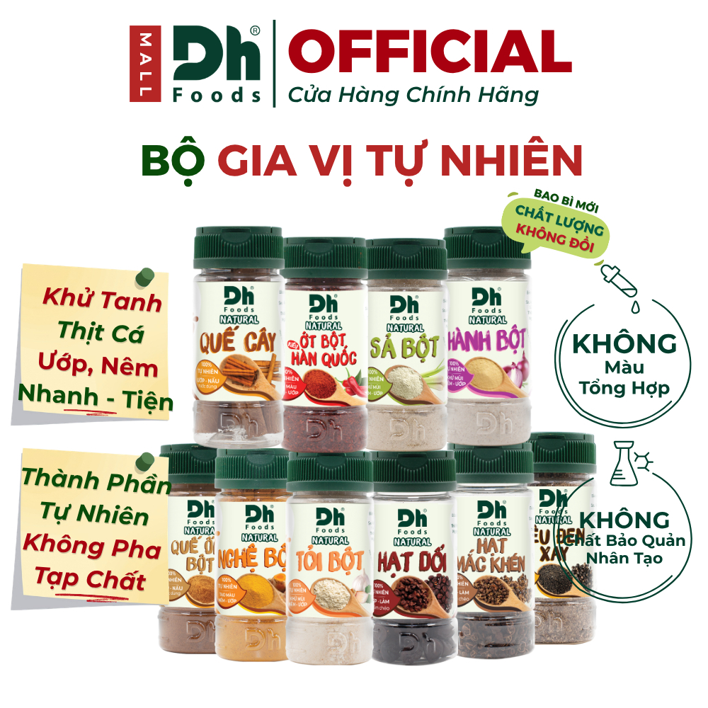 Bộ Gia Vị Tự Nhiên Nguyên Chất Dh Foods - Bột Hành, Bột Tỏi, Bột Nghệ, Ớt Bột Hàn Quốc, Bột Gừng, Bột Sả, Bột Quế, Tiêu