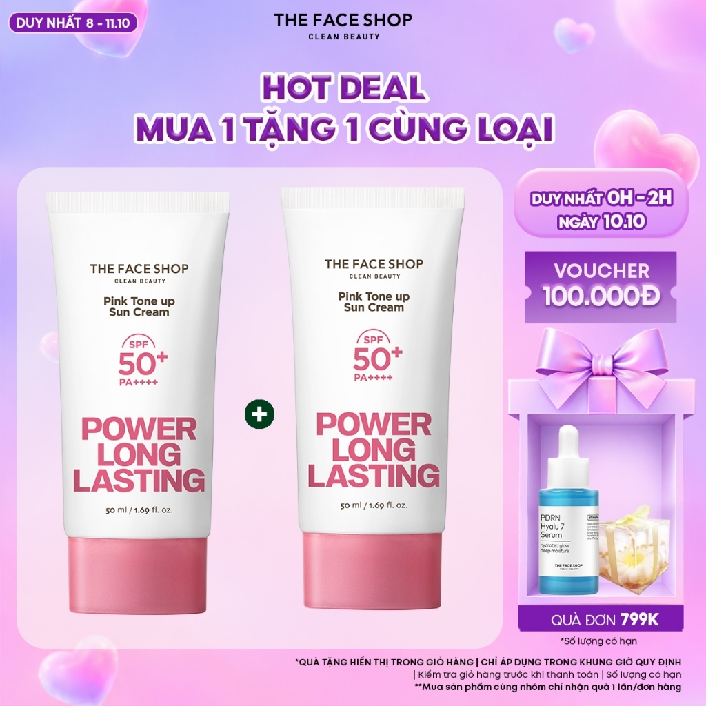 [FS]Combo Kem Chống Nắng Thefaceshop Power Long Pink Tone Up Spf50++