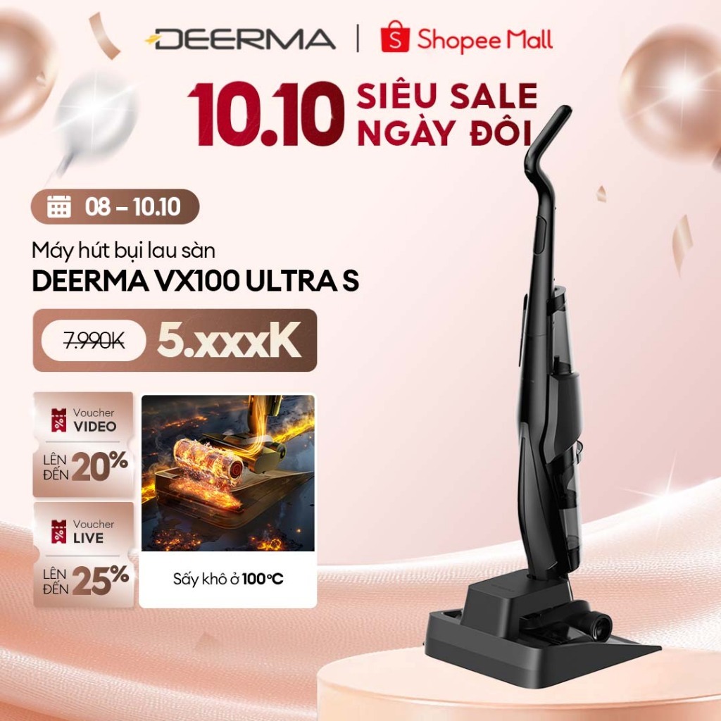 Máy hút bụi lau sàn Deerma VX100 Ultra S lực hút 22.000pa tự động làm sạch và sấy khô ở nhiệt độ cao - BH 12 tháng