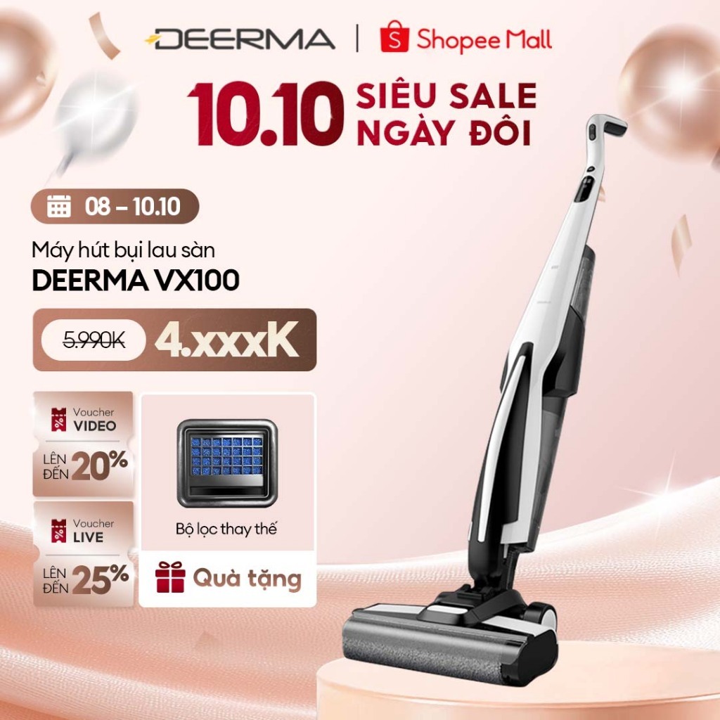 Máy hút bụi lau sàn Deerma VX100 lực hút mạnh 18000pa tự động làm sạch con lăn hai chiều thông minh  - Bảo hành 12 tháng