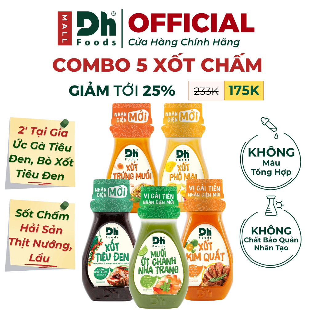 Combo 5 Xốt Chấm Dh Foods - Sốt Phô Mai, Sốt Trứng Muối, Sốt Chấm Hải Sản, Sốt Chấm Thịt Nướng, Thơm Ngon Tiện Lợi