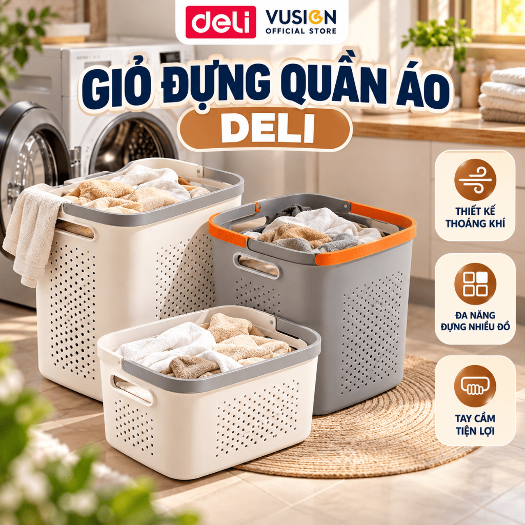 Giỏ Nhựa Đựng Quần Áo đồ giặt, giỏ đựng quần áo bẩn có quai xách chia 2 ngăn đựng đồ bẩn, Set giỏ đựng Quần Áo Gia Đình