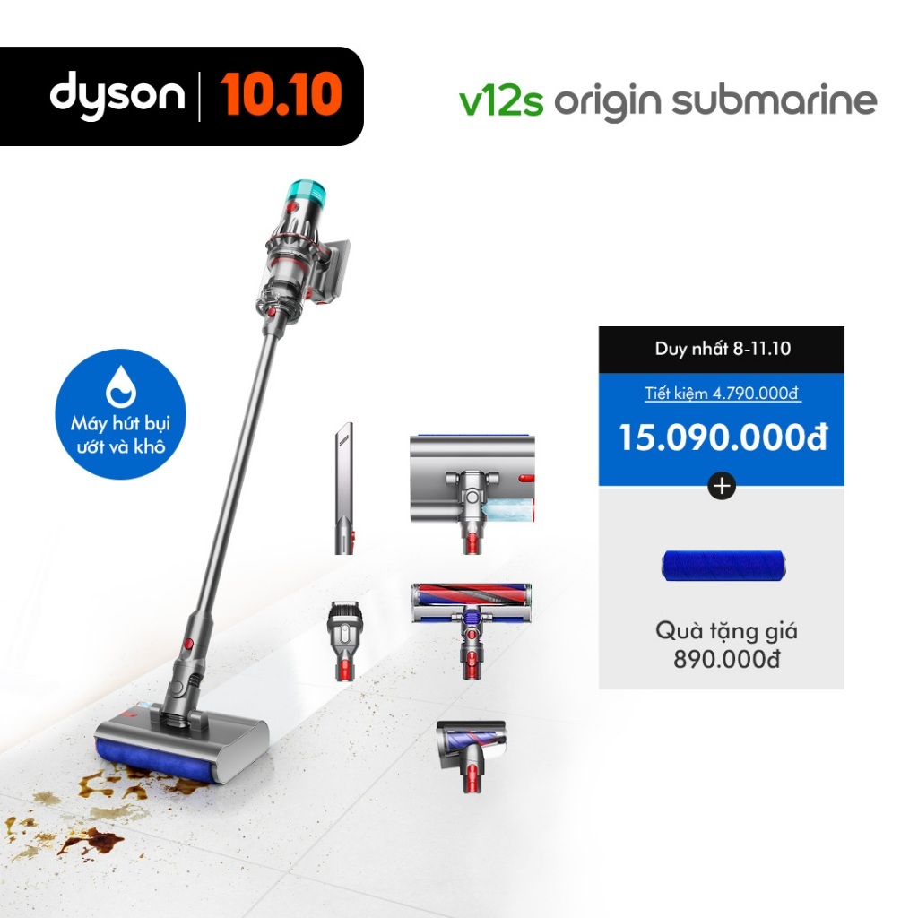 [9-11.10 | TẶNG CON LĂN LAU 890K] Máy hút bụi lau nhà Dyson V12 s Origin ™ Submarine HEPA