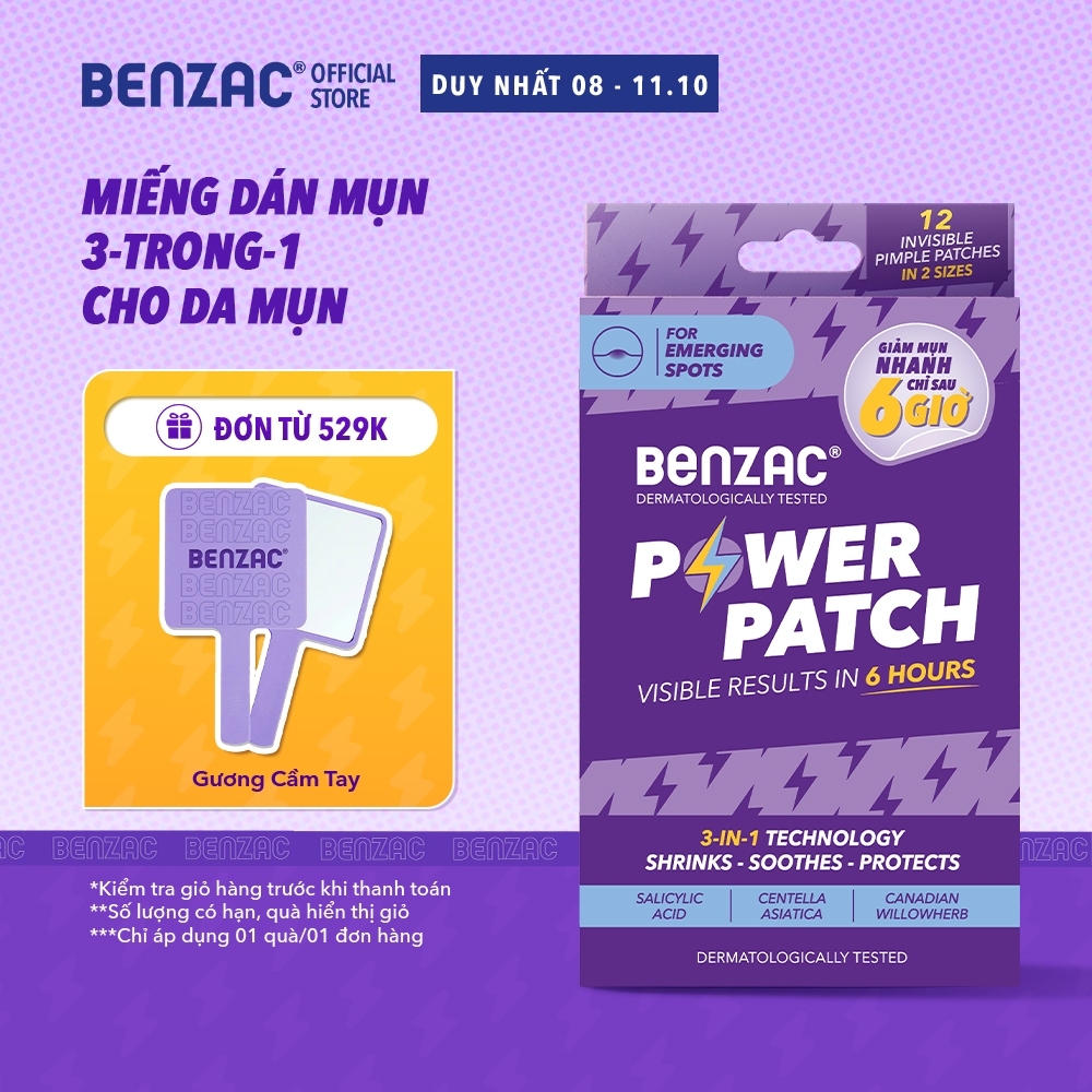 Miếng dán mụn 3 trong 1 BENZAC Power Patch x 12 miếng với Salicylic Acid