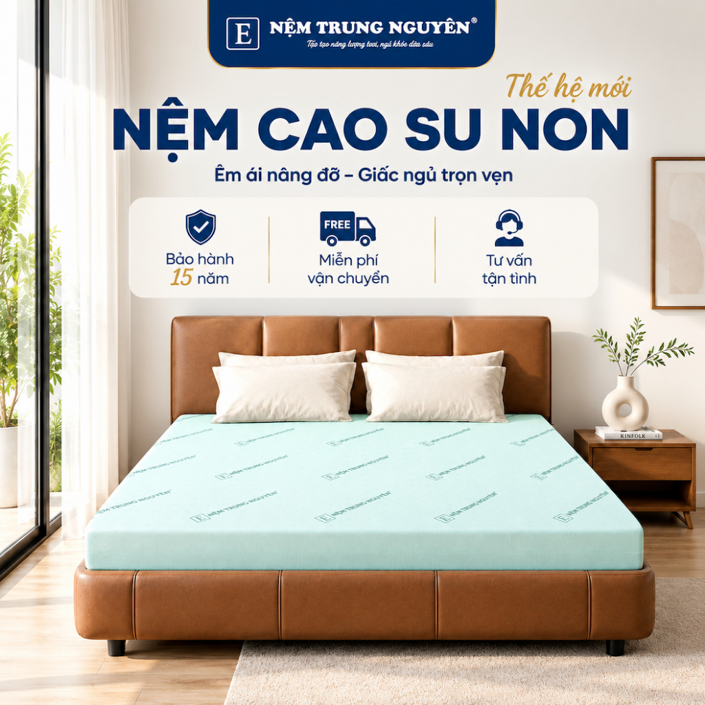 Nệm cao su non Trung Nguyên, Foam cao su non thế hệ mới kết hợp memory foam cao cấp Bảo Hành 15 năm
