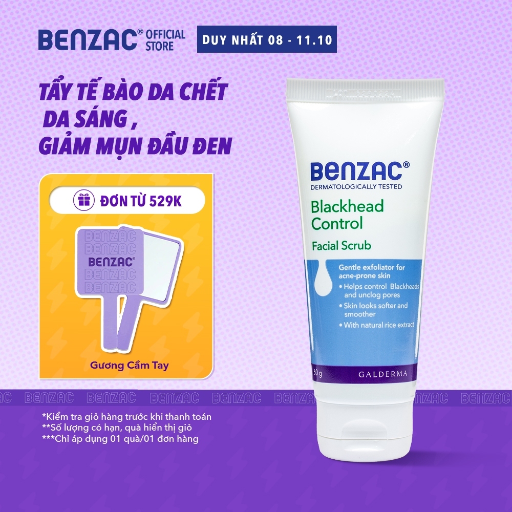 Tẩy tế bào chết giúp làm sạch mụn đầu đen cho da dầu mụn BENZAC Blackhead Control Scrub 60G