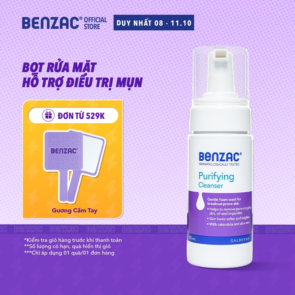 Bọt rửa mặt giúp làm sạch sâu cho da dầu mụn BENZAC Purifying Cleanser 130ml