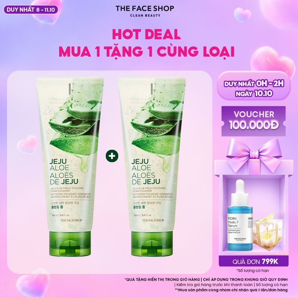 [FS] Combo 2 Sữa Rửa Mặt Làm Mịn Da THE FACE SHOP Jeju Aloe Fresh 150ml