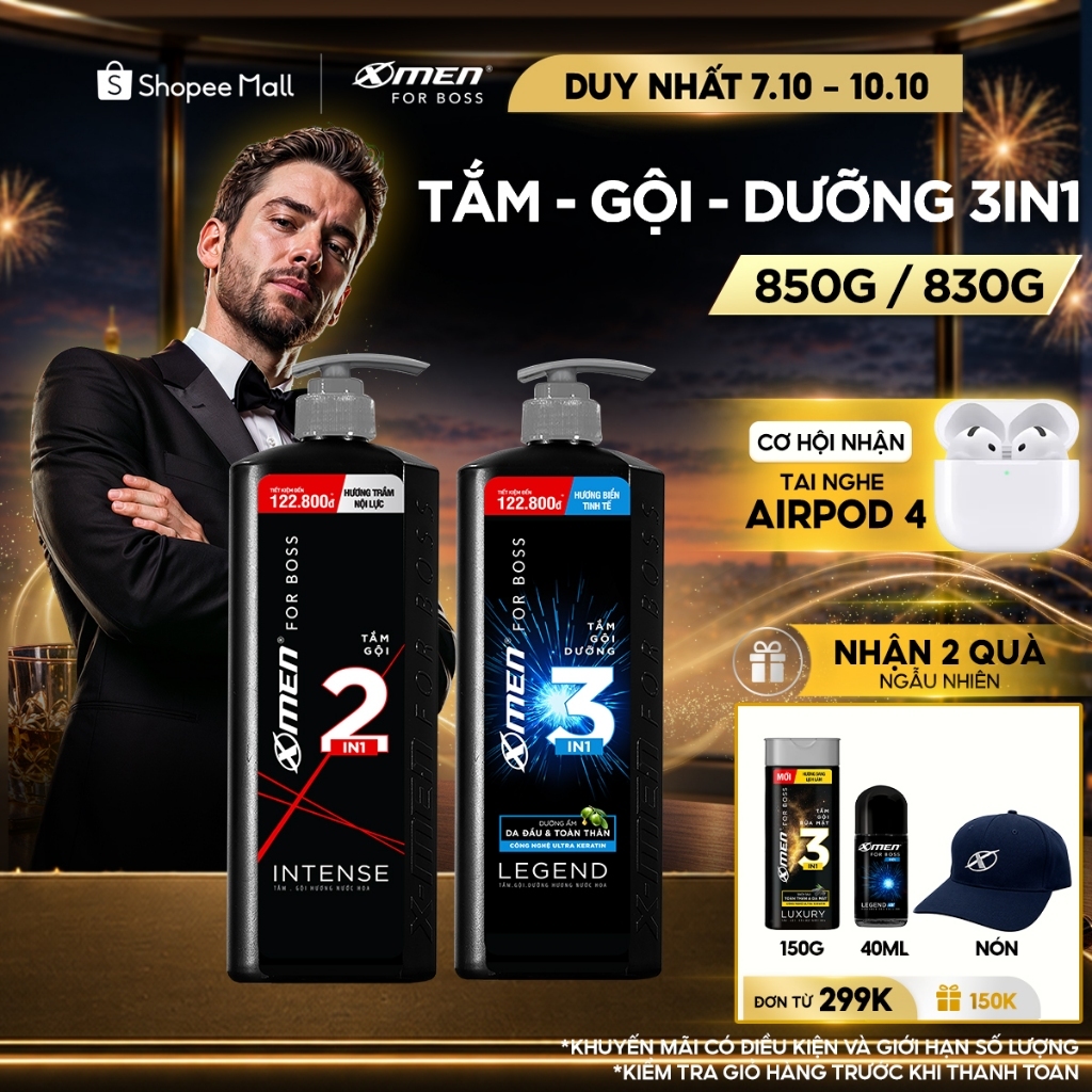 Tắm Gội Nam X-Men for Boss Intense 850g/ Legend 830g Hương Nước Hoa Châu Âu Sang Trọng Lịch Lãm