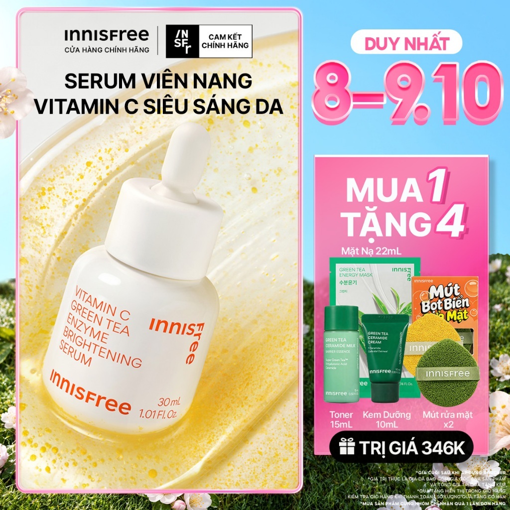 Serum Vitamin C sáng da, mờ thâm mụn INNISFREE Green Tea Enzyme Brightening Serum 30ml