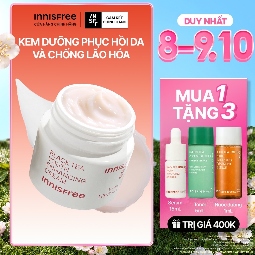 Kem dưỡng da ban đêm ngăn ngừa lão hóa từ trà đen innisfree Black Tea Enhancing Cream 50 mL