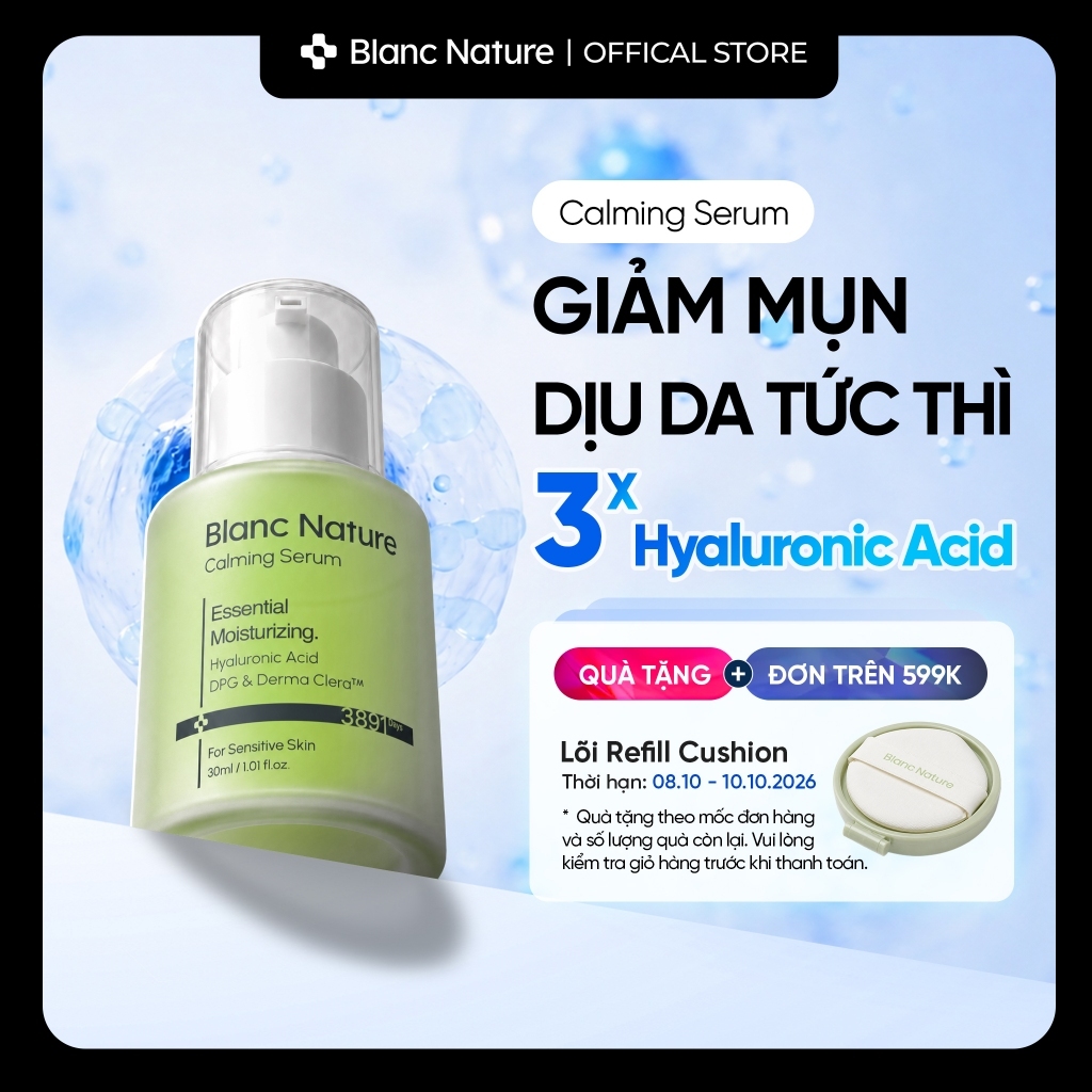 Serum dịu da, giảm mụn, cấp ẩm sâu đa tầng 3X Hyaluronic Acid – Blanc Nature Calming Serum 30ml
