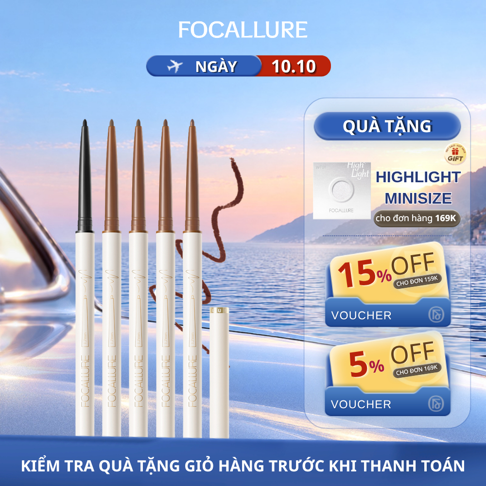 FOCALLURE Chì kẻ mắt siêu mảnh 1.7mm mềm mịn lâu trôi chống nước 0.1g