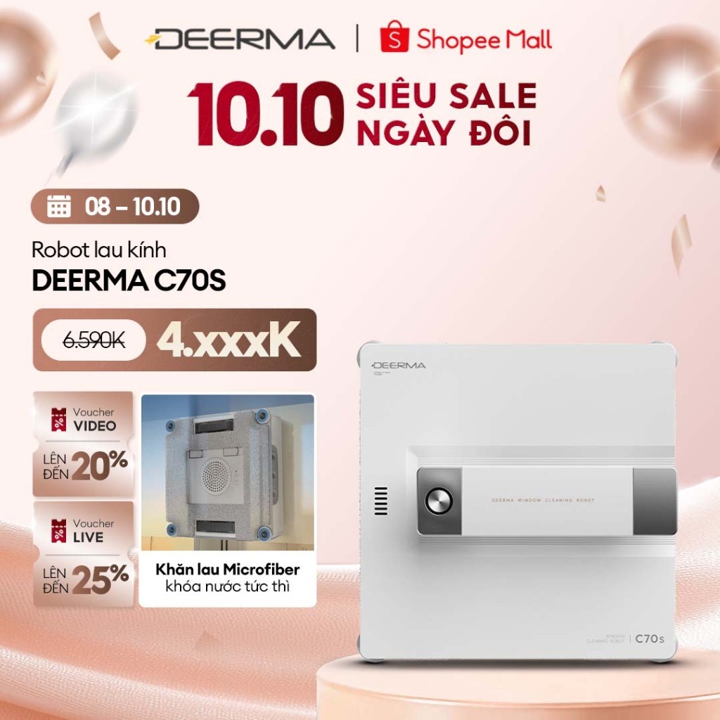 Robot lau kính Deerma C70s  với lực hút mạnh mẽ 10.000Pa, chống rơi an toàn - Bảo hành 12 tháng
