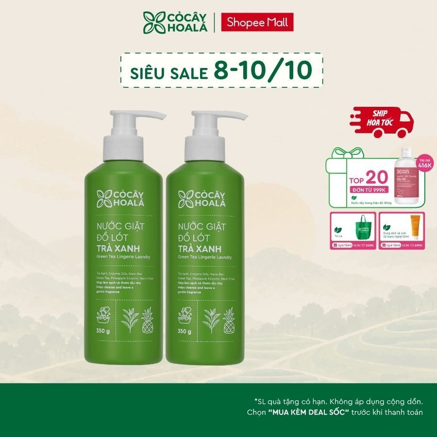 [HỎA TỐC] Nước giặt đồ lót trà xanh Cỏ Cây Hoa Lá 350gr kháng khuẩn, ngăn ngừa nấm & làm sạch hiệu quả