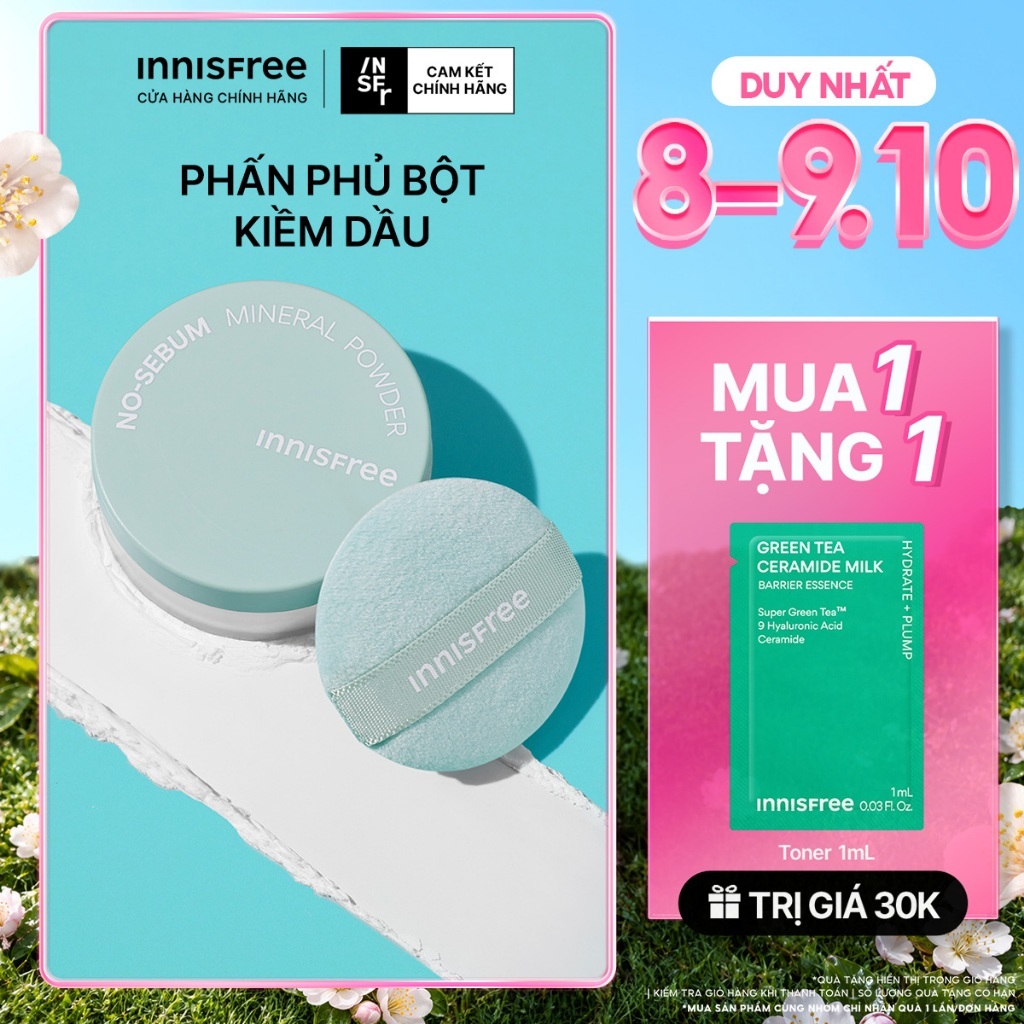Phấn phủ bột kiềm dầu, mịn lì lâu trôi INNISFREE No Sebum Mineral Powder 5g