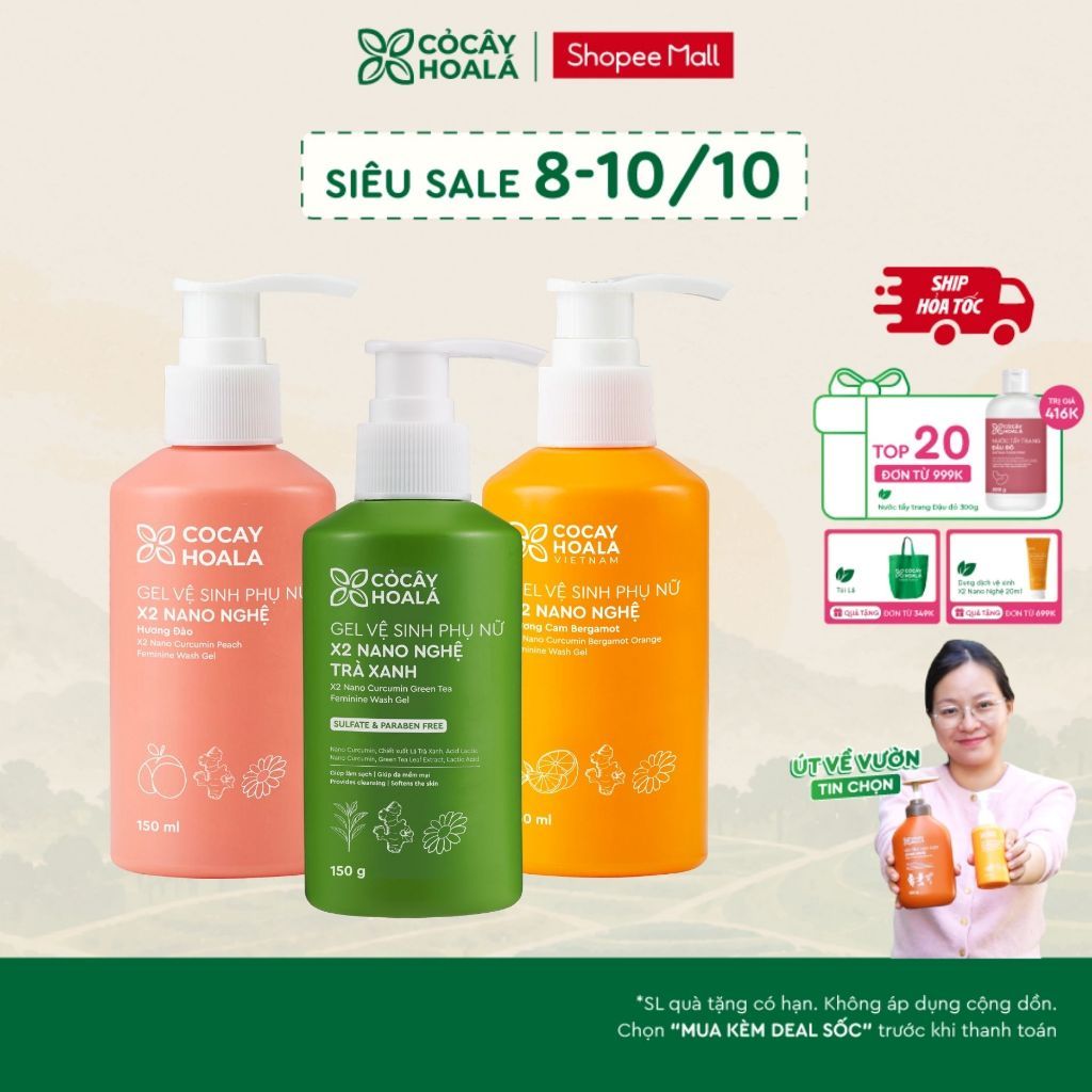 [HỎA TỐC] [LIVE KOL] Dung Dịch Vệ Sinh Cỏ Cây Hoa Lá Gel x2 Nano Nghệ Phiên Bản Mới 150ml