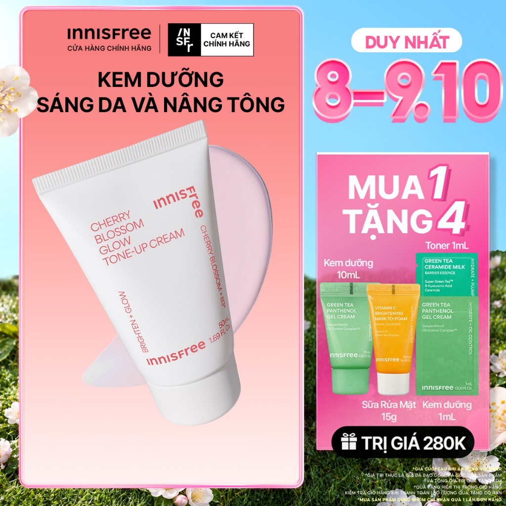 Kem nâng tông, dưỡng sáng làm đều màu da từ hoa anh đào INNISFREE Cherry Blossom Tone Up Cream 50ml
