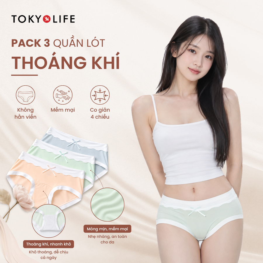COMBO 3 quần lót nữ co dãn 4 chiều, quần chip nữ không lộ viền co giãn thoáng mát TOKYOLIFE 40006091